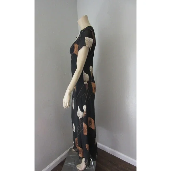 BENJAMIN A. Black Floral Petite 10 Maxi Sheer Overlay Short Sleeve Dress BR16 - Picture 2 of 6